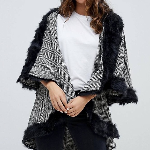 NWT Anthro faux fur trim black + white jacket - Picture 3 of 6